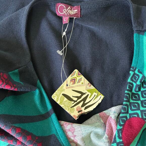 New Coline Artsy Abstract Swirl shift Dress 60s 70s inspired Bohemian hippie L - Picture 7 of 11